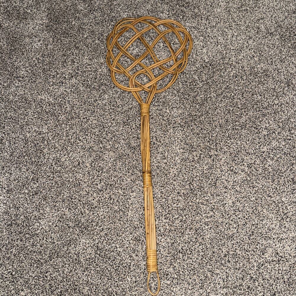 Vintage Woven Rattan Rug Carpet Beater Wicker Farmhouse
